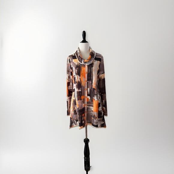 Pure Essence Top Womens M Multicolor Artsy Geometric Long Sleeve Tunic Abstract - Picture 1 of 11